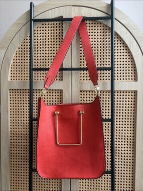 Neiman Marcus Dark Orange Leather Shoulder Bag with Gold Hardware